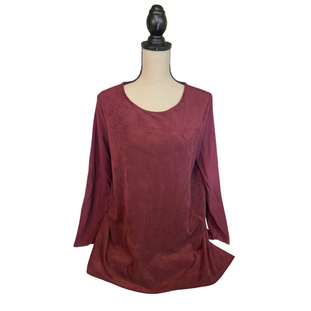 Chicos WomensTunic Leisure Suit Medium/Large Faux Suede Burgundy Stretch Preppy